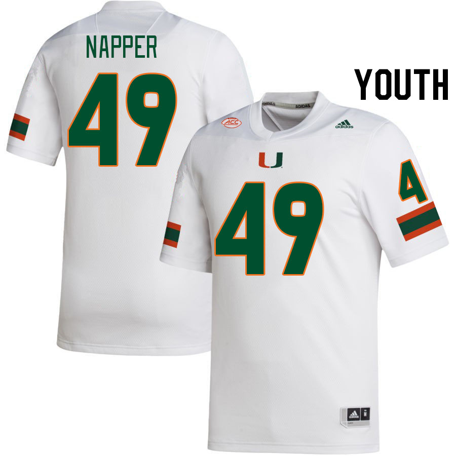 Youth #49 Mason Napper Miami Hurricanes College Football Jerseys Stitched-White - Click Image to Close
